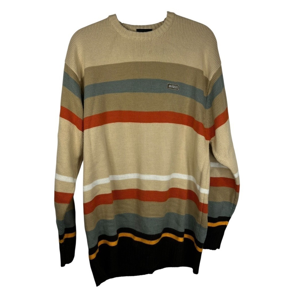 VTG - Southpole striped crew neck sweater -  beige/brown/grey/orange - Sz. Large